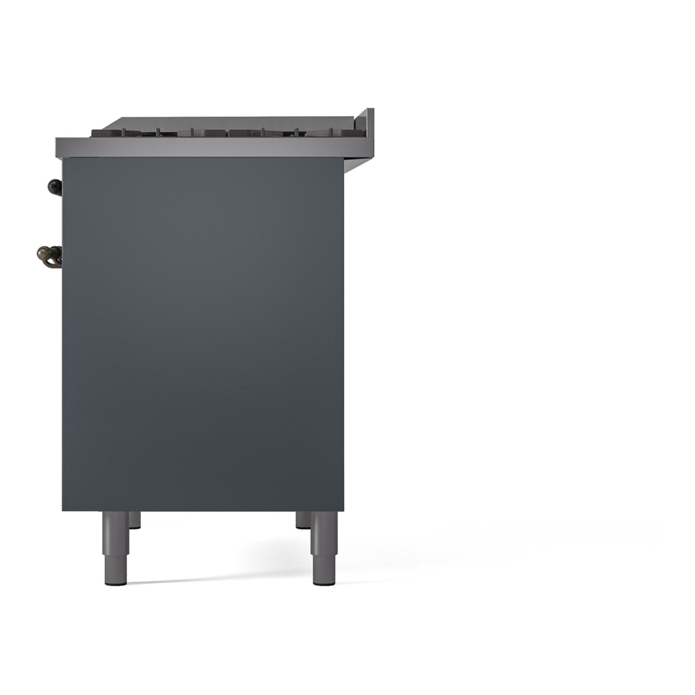 ILVE UPD40FNMPBGBLP Nostalgie II 40 inch Dual Fuel Range with Double Ovens, 6 Burners and Griddle (Liquid Propane, Triple Glass Door, Blue Grey, Burnished) 13 ILVE UPD40FNMPBGBLP Nostalgie II 40" Dual Fuel Range, right side view