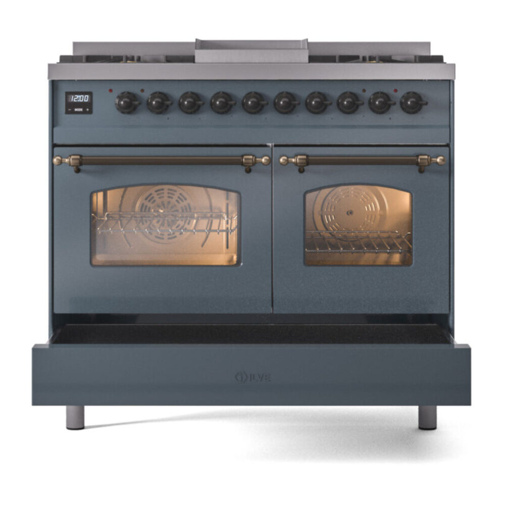 ILVE UPD40FNMPBGB Nostalgie II 40" Dual Fuel Range, drawer opened