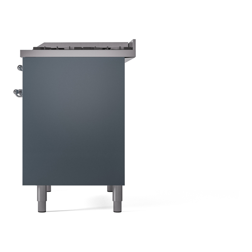 ILVE UPD40FNMPBGCLP Nostalgie II 40 inch Dual Fuel Range with Double Ovens, 6 Burners and Griddle (Liquid Propane, Triple Glass Door, Blue Grey, Chrome) 13 ILVE UPD40FNMPBGCLP Nostalgie II 40" Dual Fuel Range, right side view