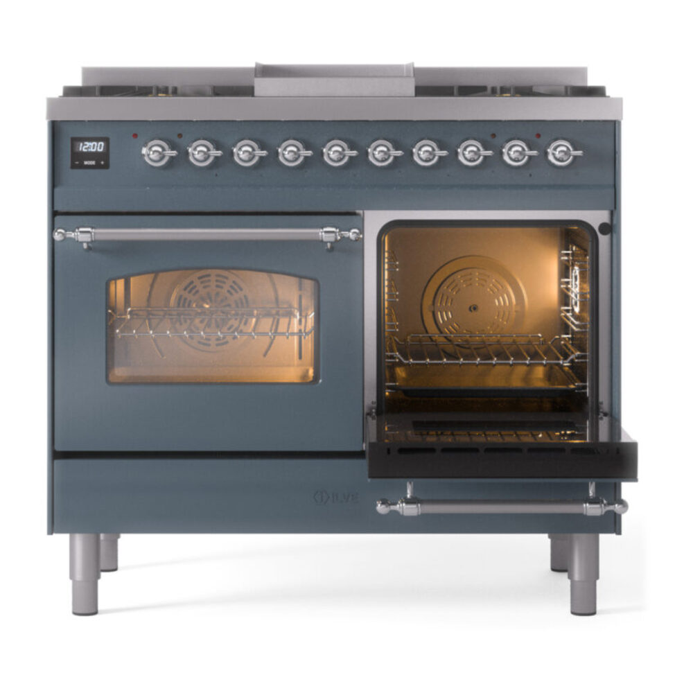 ILVE UPD40FNMPBGC Nostalgie II 40" Dual Fuel Range, side oven door opened