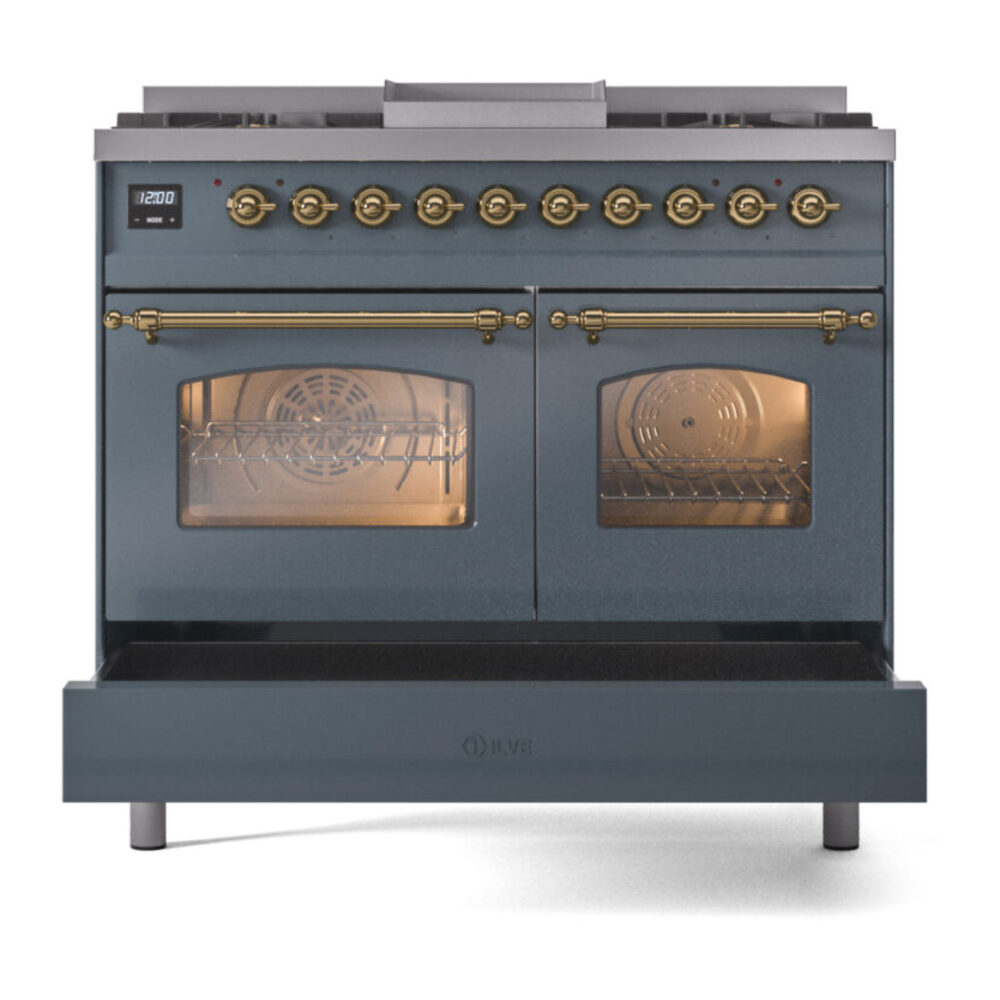 ILVE UPD40FNMPBGG Nostalgie II 40" Dual Fuel Range, drawer opened
