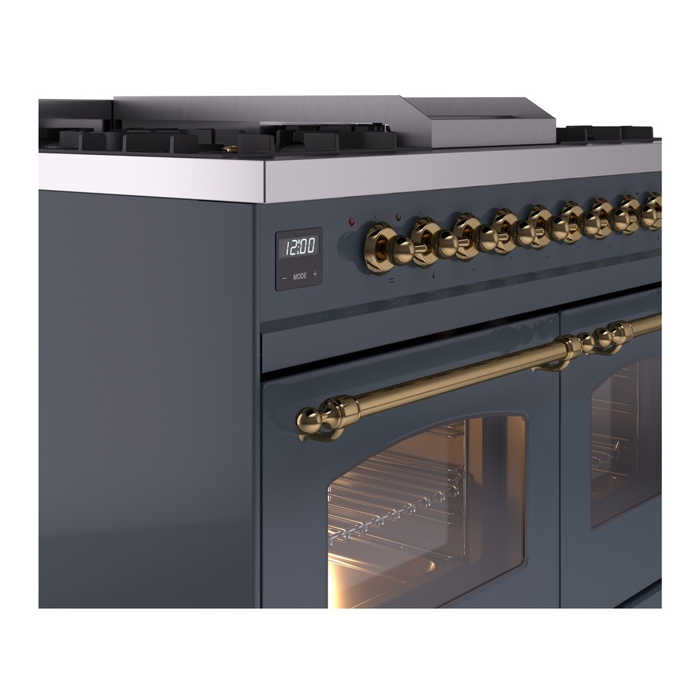 ILVE UPD40FNMPBGG Nostalgie II 40 inch Dual Fuel Range with Double Ovens, 6 Burners and Griddle (Natural Gas, Triple Glass Door, Blue Grey, Brass) 13 ILVE UPD40FNMPBGG Nostalgie II 40" Dual Fuel Range, details