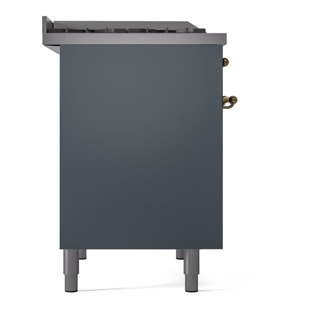 ILVE UPD40FNMPBGG Nostalgie II 40 inch Dual Fuel Range with Double Ovens, 6 Burners and Griddle (Natural Gas, Triple Glass Door, Blue Grey, Brass) 15 ILVE UPD40FNMPBGG Nostalgie II 40" Dual Fuel Range, left side view