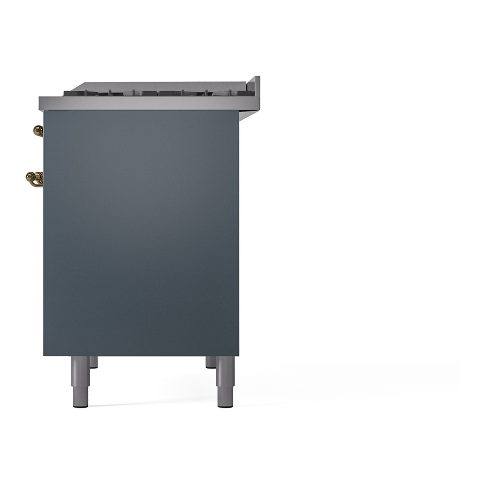 ILVE UPD40FNMPBGG Nostalgie II 40 inch Dual Fuel Range with Double Ovens, 6 Burners and Griddle (Natural Gas, Triple Glass Door, Blue Grey, Brass) 16 ILVE UPD40FNMPBGG Nostalgie II 40" Dual Fuel Range, right side view
