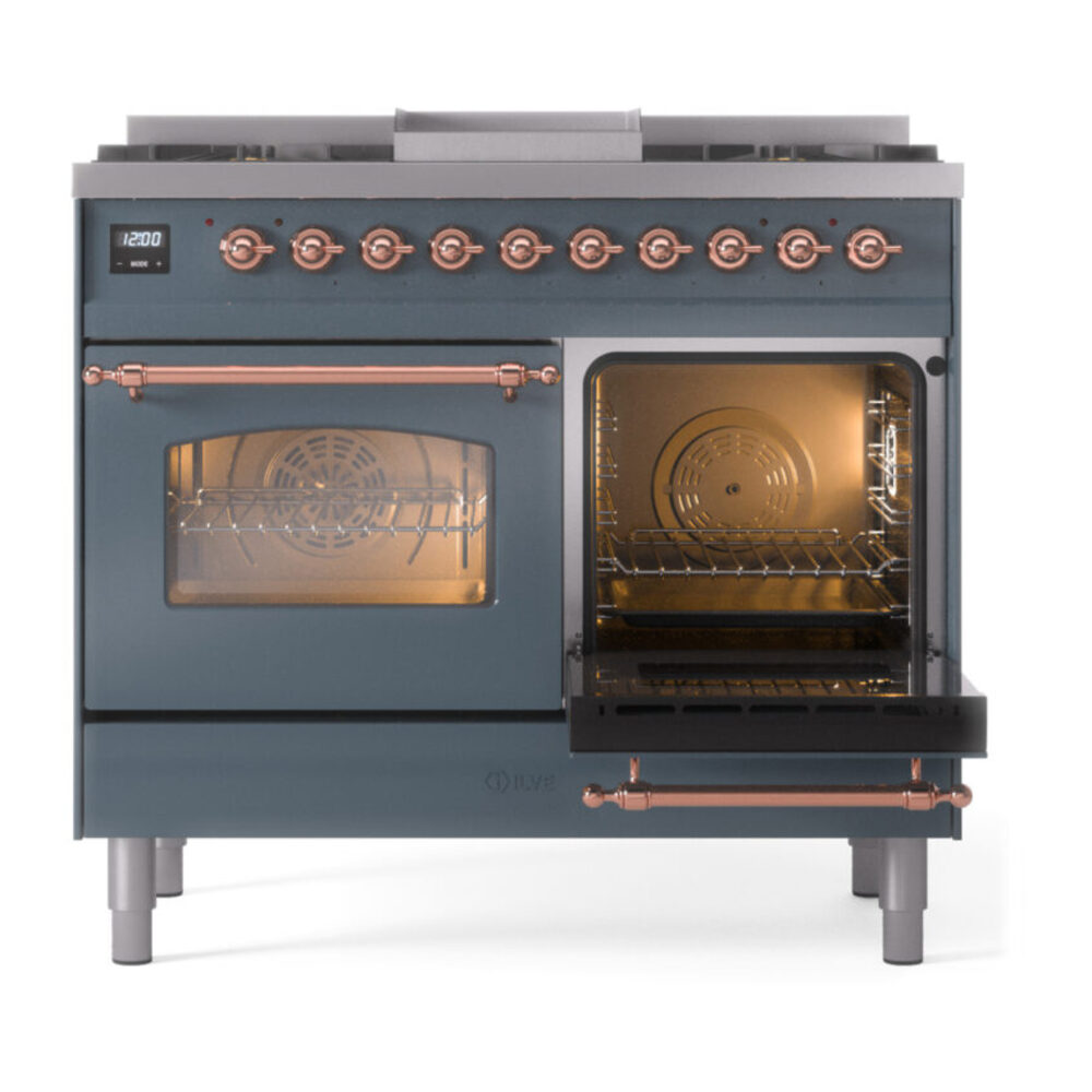 ILVE UPD40FNMPBGPLP Nostalgie II 40" Dual Fuel Range, side oven door opened