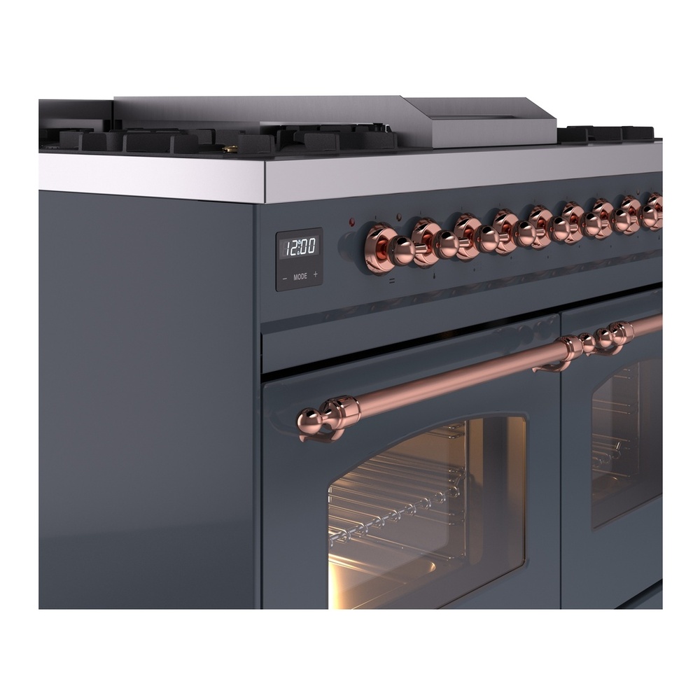 ILVE UPD40FNMPBGPLP Nostalgie II 40 inch Dual Fuel Range with Double Ovens, 6 Burners and Griddle (Liquid Propane, Triple Glass Door, Blue Grey, Copper) 10 ILVE UPD40FNMPBGPLP Nostalgie II 40" Dual Fuel Range, details