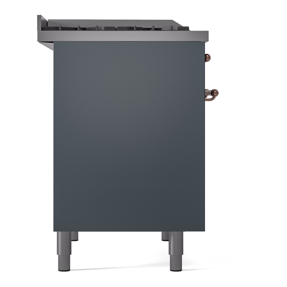 ILVE UPD40FNMPBGPLP Nostalgie II 40 inch Dual Fuel Range with Double Ovens, 6 Burners and Griddle (Liquid Propane, Triple Glass Door, Blue Grey, Copper) 12 ILVE UPD40FNMPBGPLP Nostalgie II 40" Dual Fuel Range, left side view