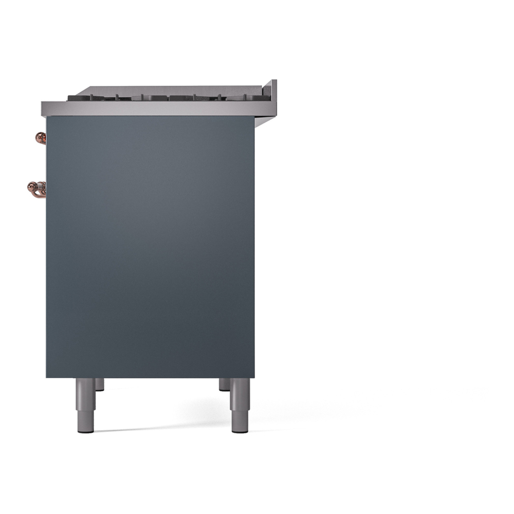 ILVE UPD40FNMPBGPLP Nostalgie II 40 inch Dual Fuel Range with Double Ovens, 6 Burners and Griddle (Liquid Propane, Triple Glass Door, Blue Grey, Copper) 13 ILVE UPD40FNMPBGPLP Nostalgie II 40" Dual Fuel Range, right side view