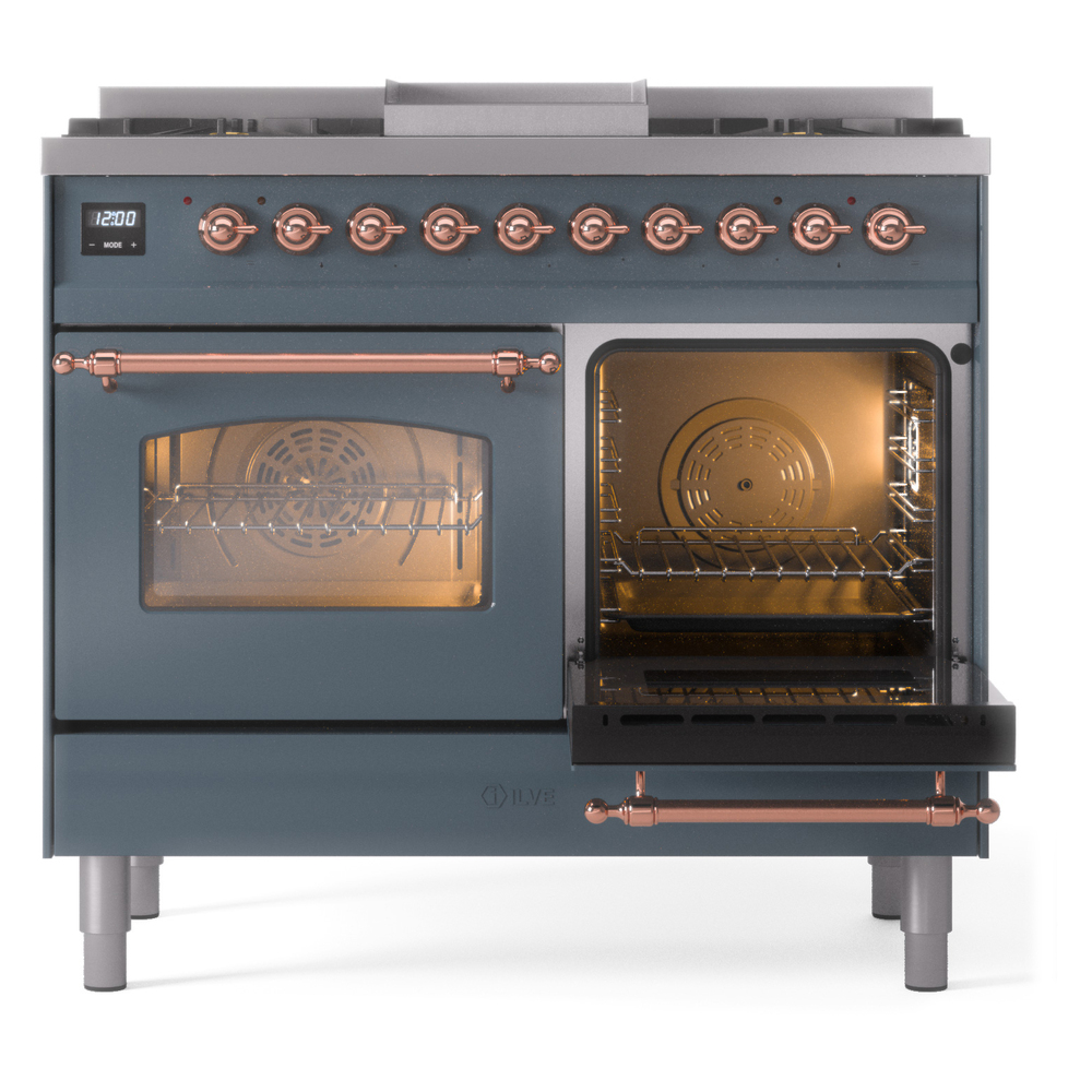 ILVE UPD40FNMPBGP Nostalgie II 40" Dual Fuel Range, side oven door opened