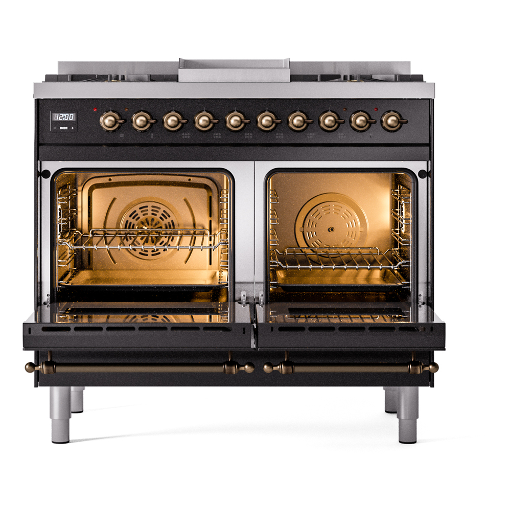 ILVE UPD40FNMPBKBLP Nostalgie II 40" Dual Fuel Range, oven doors opened