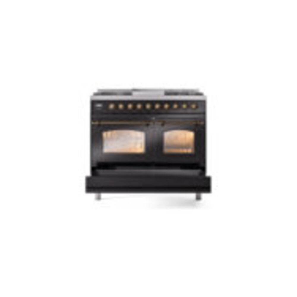 ILVE UPD40FNMPBKBLP Nostalgie II 40" Dual Fuel Range, drawer opened
