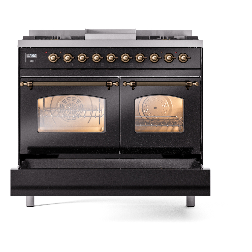 ILVE UPD40FNMPBKBLP Nostalgie II 40" Dual Fuel Range, drawer opened