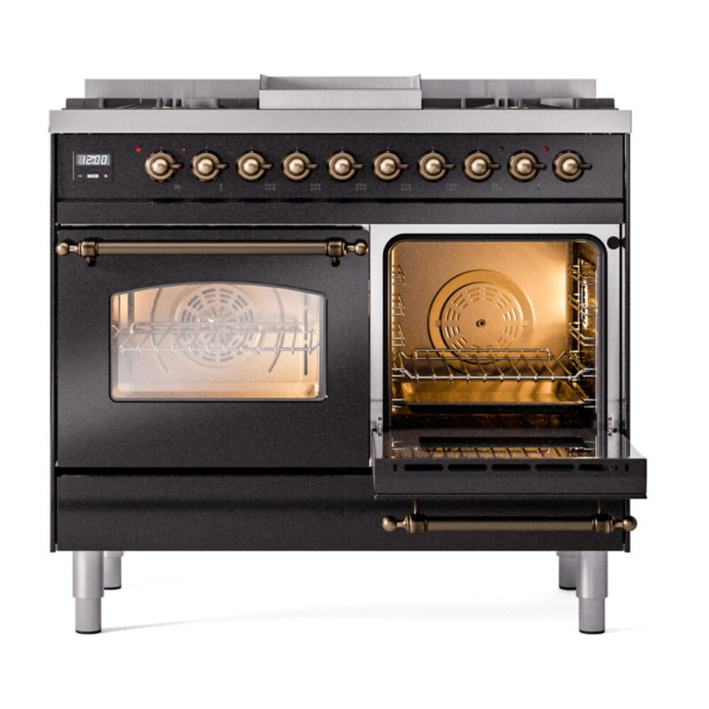 ILVE UPD40FNMPBKB Nostalgie II 40" Dual Fuel Range, side oven door opened
