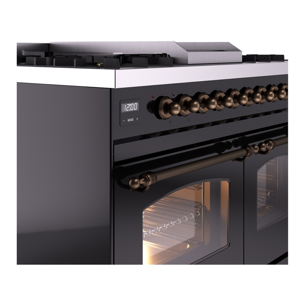 ILVE UPD40FNMPBKB Nostalgie II 40 inch Dual Fuel Range with Double Ovens, 6 Burners and Griddle (Natural Gas, Triple Glass Door, Glossy Black, Burnished) 10 ILVE UPD40FNMPBKB Nostalgie II 40" Dual Fuel Range, details