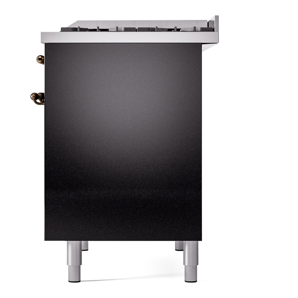 ILVE UPD40FNMPBKB Nostalgie II 40 inch Dual Fuel Range with Double Ovens, 6 Burners and Griddle (Natural Gas, Triple Glass Door, Glossy Black, Burnished) 13 ILVE UPD40FNMPBKB Nostalgie II 40" Dual Fuel Range, right side view