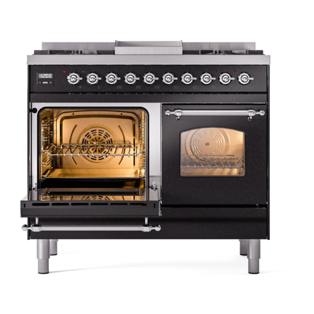 ILVE UPD40FNMPBKCLP Nostalgie II 40" Dual Fuel Range, main oven door opened