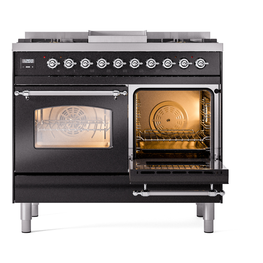 ILVE UPD40FNMPBKCLP Nostalgie II 40" Dual Fuel Range, side oven door opened