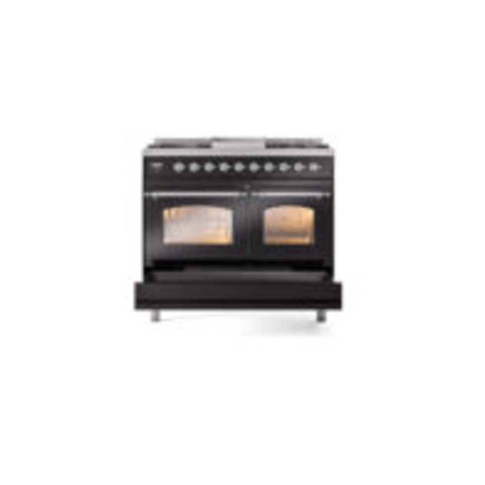 ILVE UPD40FNMPBKCLP Nostalgie II 40" Dual Fuel Range, drawer opened
