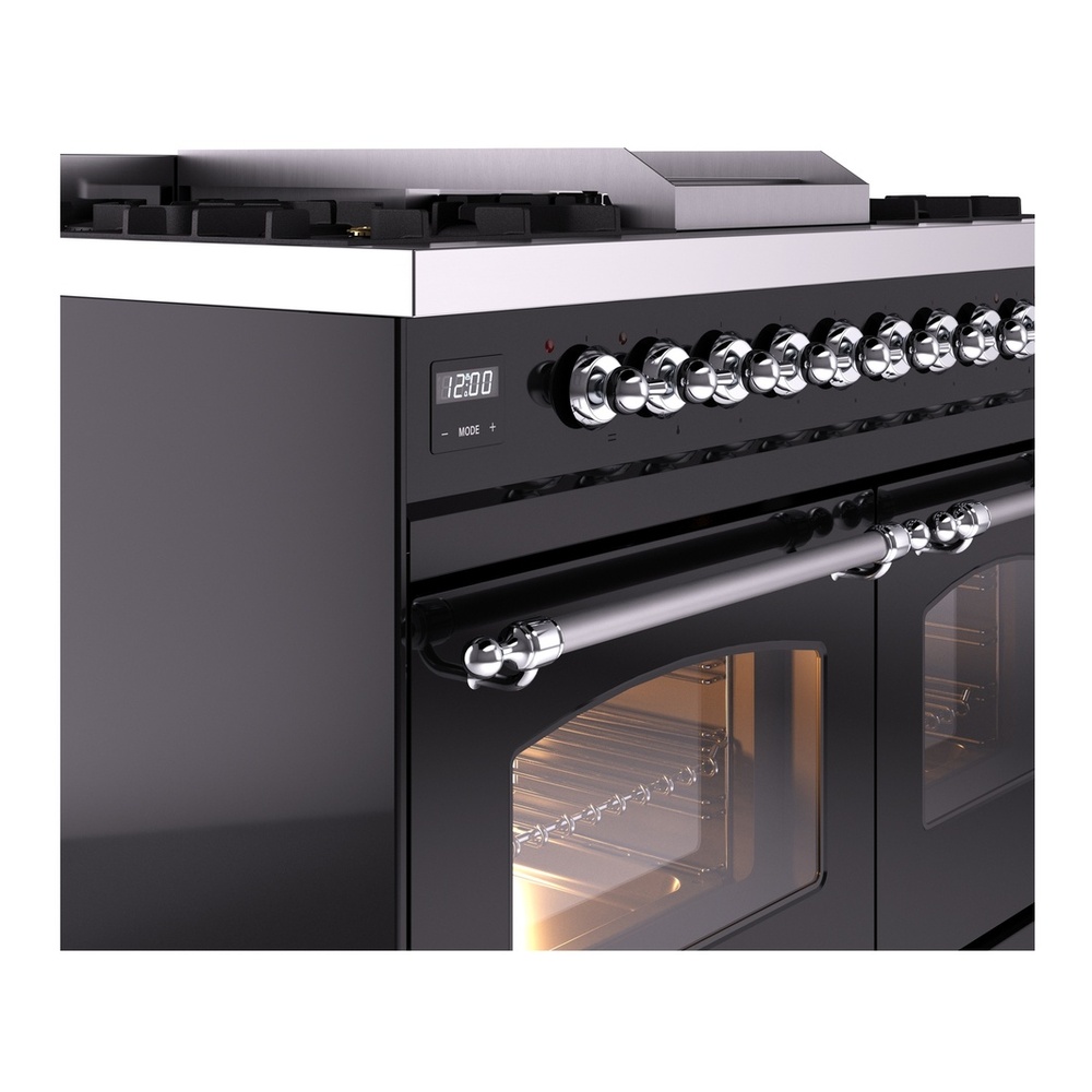 ILVE UPD40FNMPBKCLP Nostalgie II 40 inch Dual Fuel Range with Double Ovens, 6 Burners and Griddle (Liquid Propane, Triple Glass Door, Glossy Black, Chrome) 10 ILVE UPD40FNMPBKCLP Nostalgie II 40" Dual Fuel Range, details
