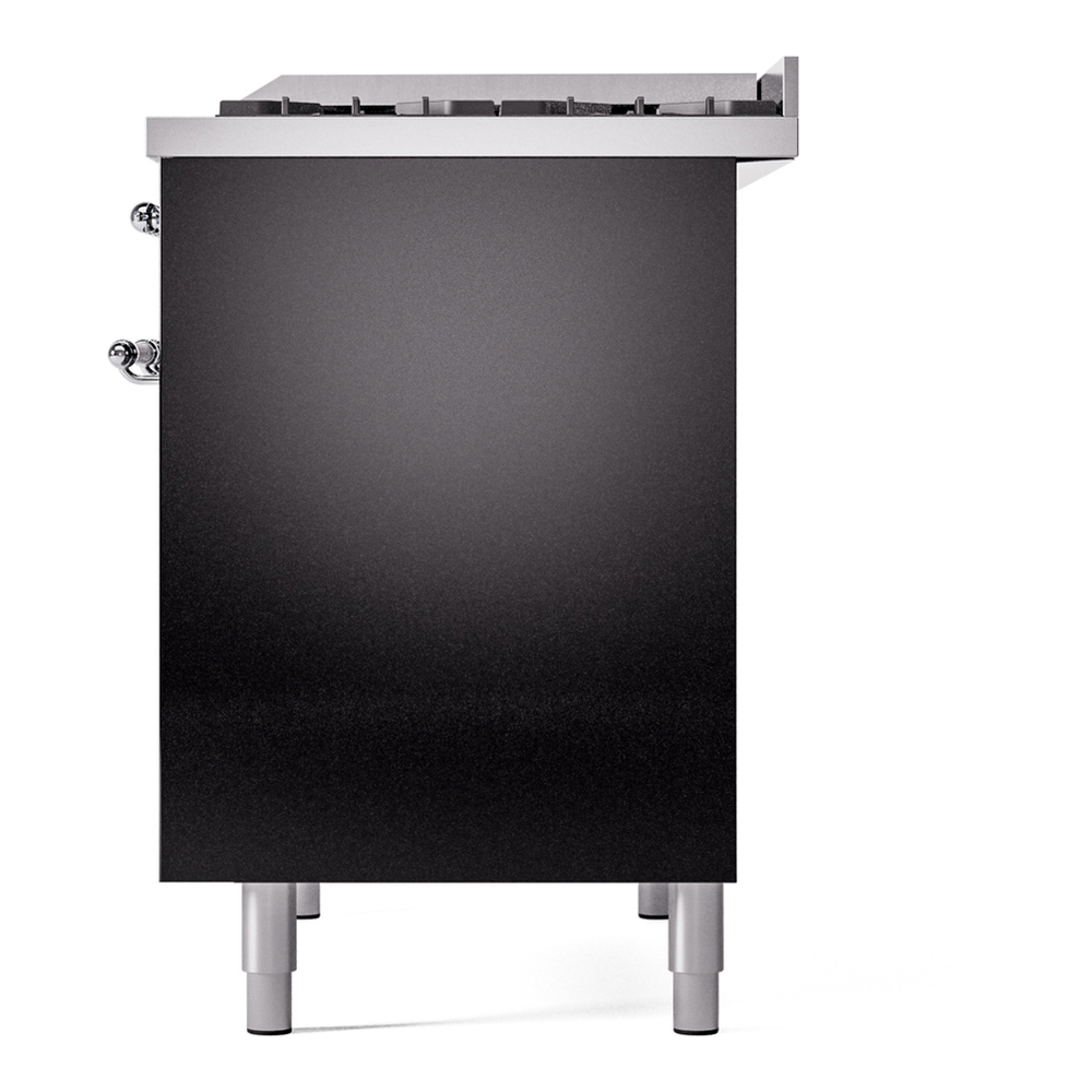 ILVE UPD40FNMPBKCLP Nostalgie II 40 inch Dual Fuel Range with Double Ovens, 6 Burners and Griddle (Liquid Propane, Triple Glass Door, Glossy Black, Chrome) 13 ILVE UPD40FNMPBKCLP Nostalgie II 40" Dual Fuel Range, right side view