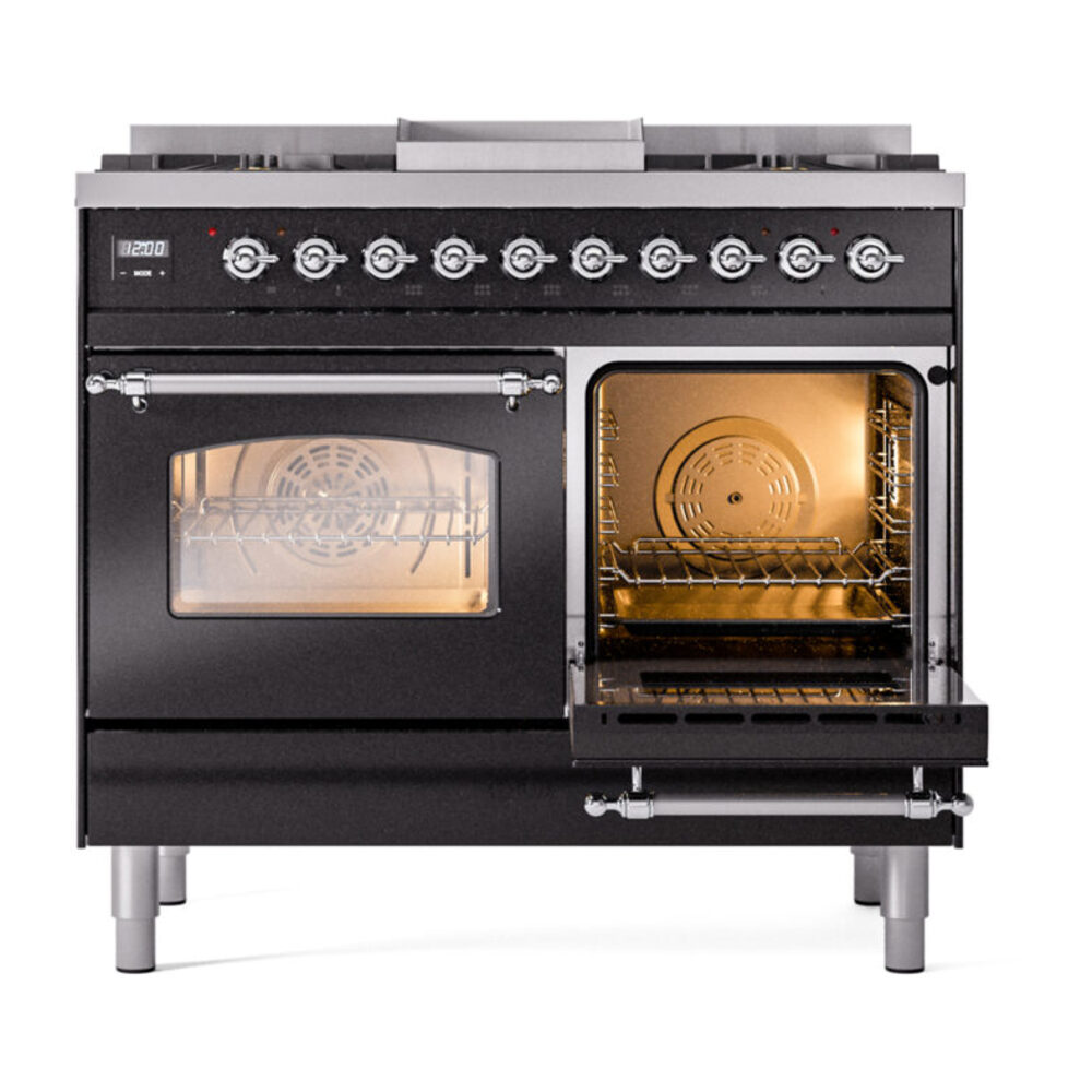 ILVE UPD40FNMPBKC Nostalgie II 40" Dual Fuel Range, side oven door opened