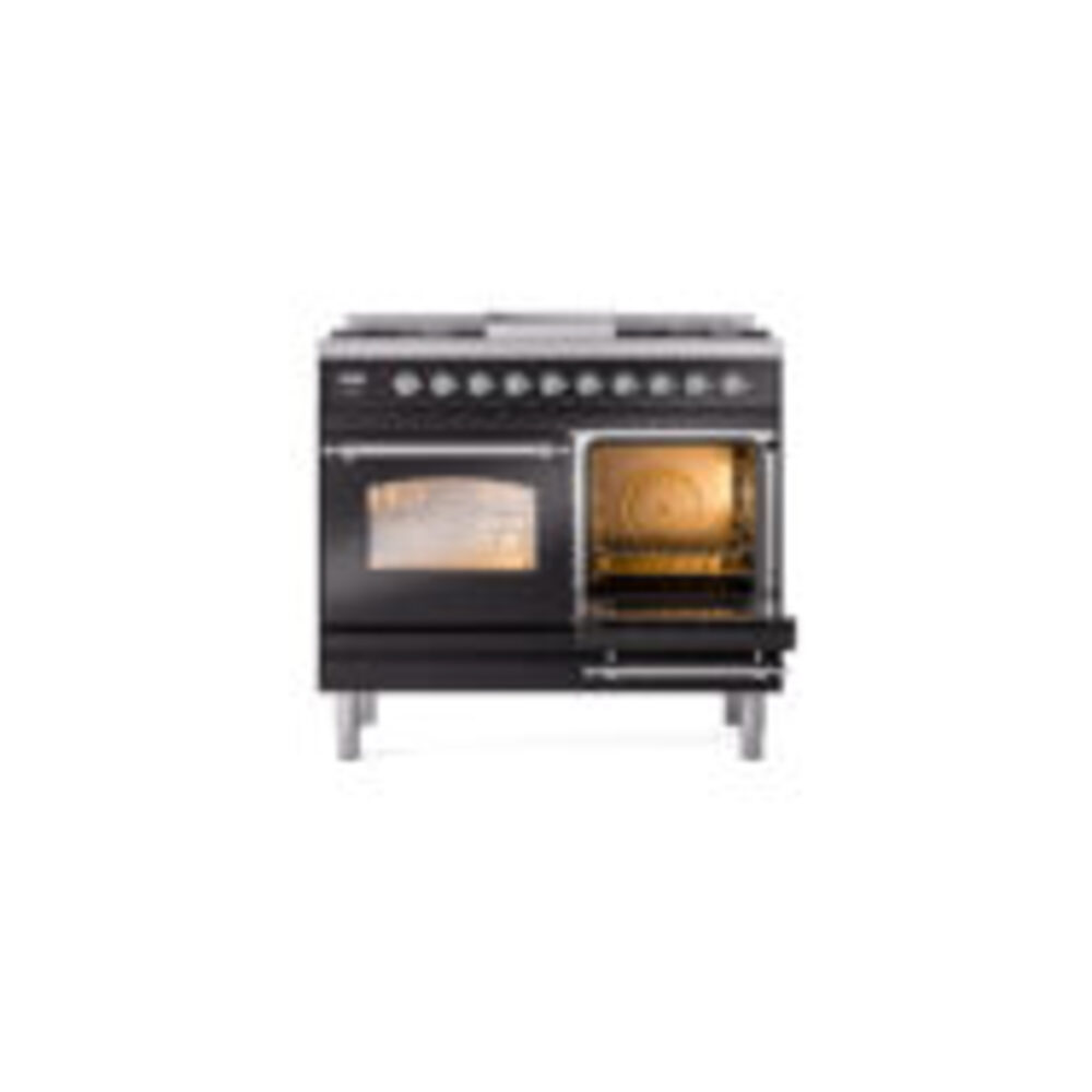 ILVE UPD40FNMPBKC Nostalgie II 40" Dual Fuel Range, side oven door opened