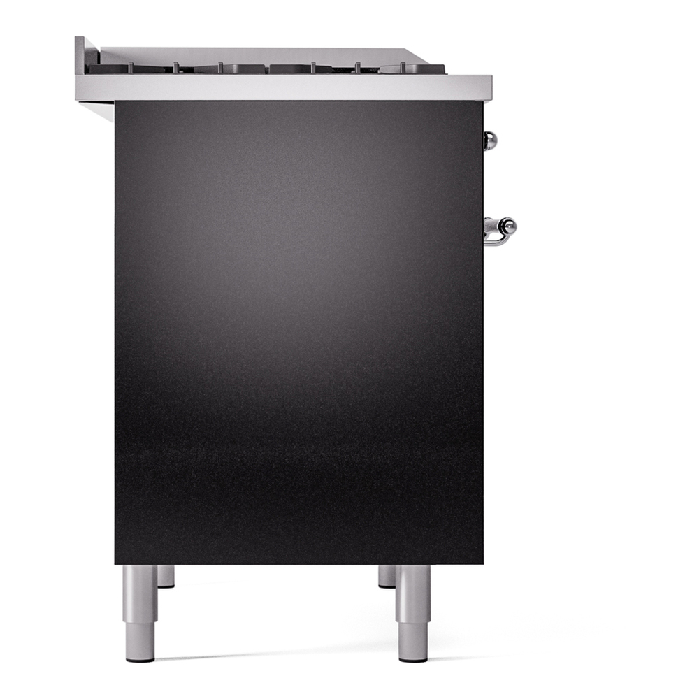 ILVE UPD40FNMPBKC Nostalgie II 40 inch Dual Fuel Range with Double Ovens, 6 Burners and Griddle (Natural Gas, Triple Glass Door, Glossy Black, Chrome) 12 ILVE UPD40FNMPBKC Nostalgie II 40" Dual Fuel Range, left side view