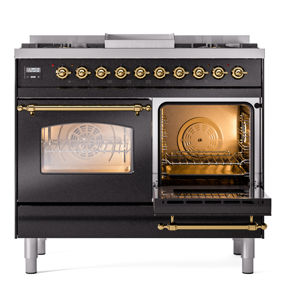 ILVE UPD40FNMPBKG Nostalgie II 40" Dual Fuel Range, side oven door opened