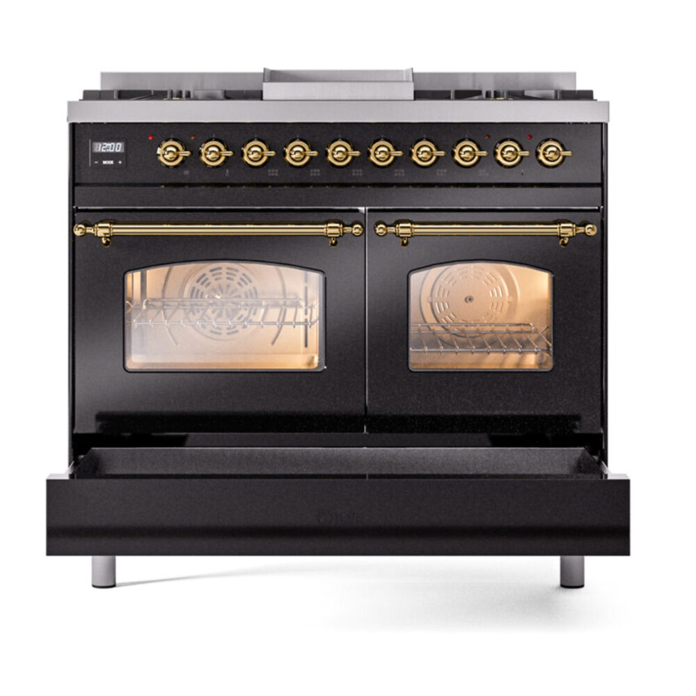 ILVE UPD40FNMPBKG Nostalgie II 40" Dual Fuel Range, drawer opened