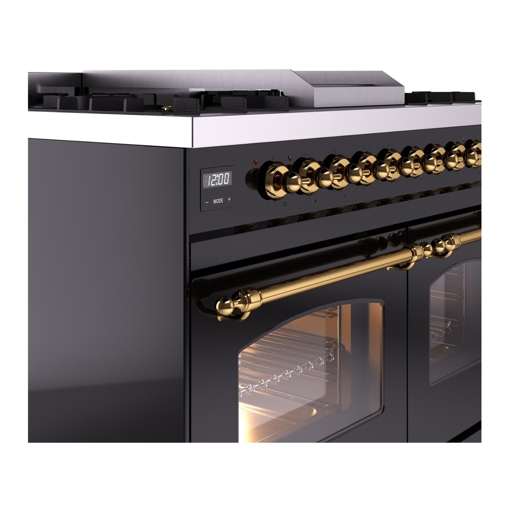 ILVE UPD40FNMPBKG Nostalgie II 40 inch Dual Fuel Range with Double Ovens, 6 Burners and Griddle (Natural Gas, Triple Glass Door, Glossy Black, Brass) 10 ILVE UPD40FNMPBKG Nostalgie II 40" Dual Fuel Range, details
