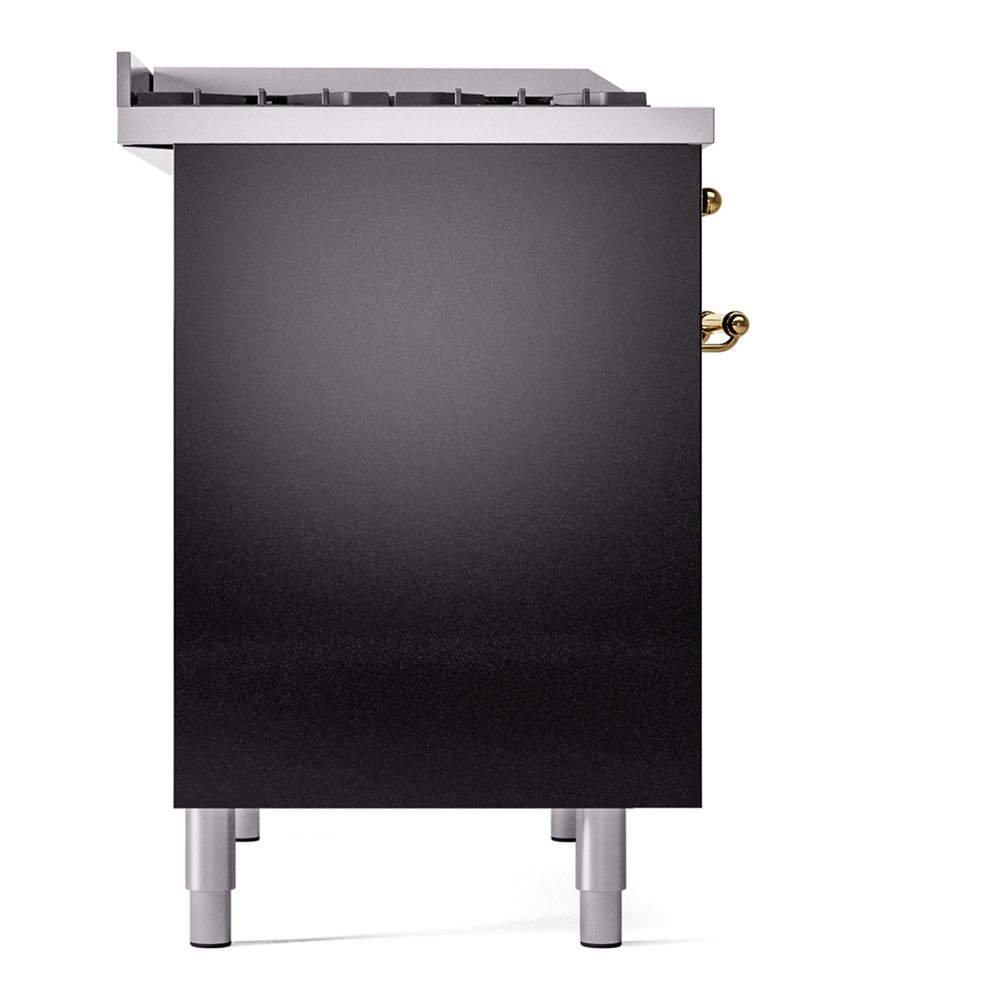 ILVE UPD40FNMPBKG Nostalgie II 40 inch Dual Fuel Range with Double Ovens, 6 Burners and Griddle (Natural Gas, Triple Glass Door, Glossy Black, Brass) 12 ILVE UPD40FNMPBKG Nostalgie II 40" Dual Fuel Range, left side view