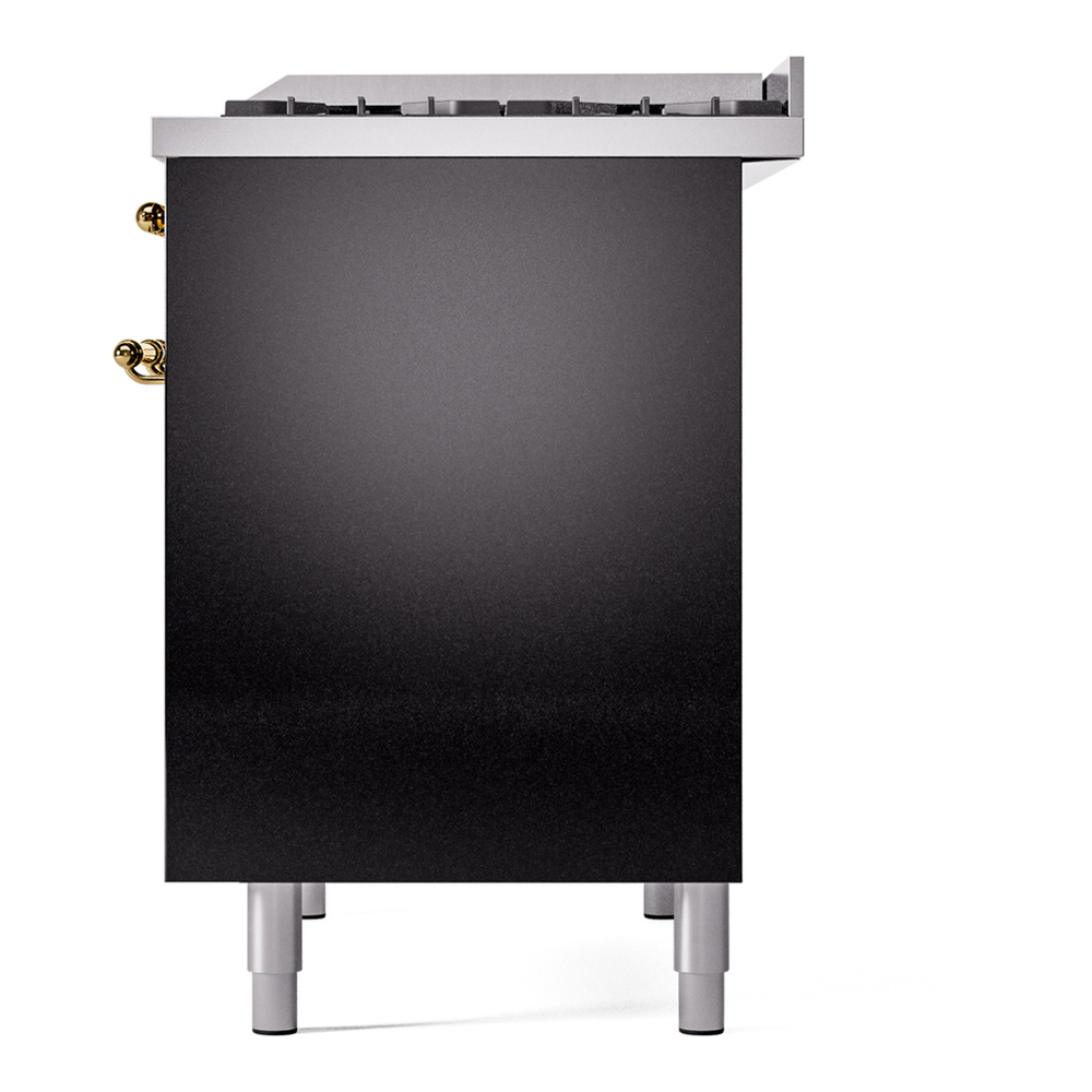 ILVE UPD40FNMPBKG Nostalgie II 40 inch Dual Fuel Range with Double Ovens, 6 Burners and Griddle (Natural Gas, Triple Glass Door, Glossy Black, Brass) 13 ILVE UPD40FNMPBKG Nostalgie II 40" Dual Fuel Range, right side view