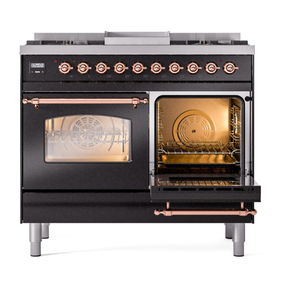 ILVE UPD40FNMPBKPLP Nostalgie II 40" Dual Fuel Range, side oven door opened