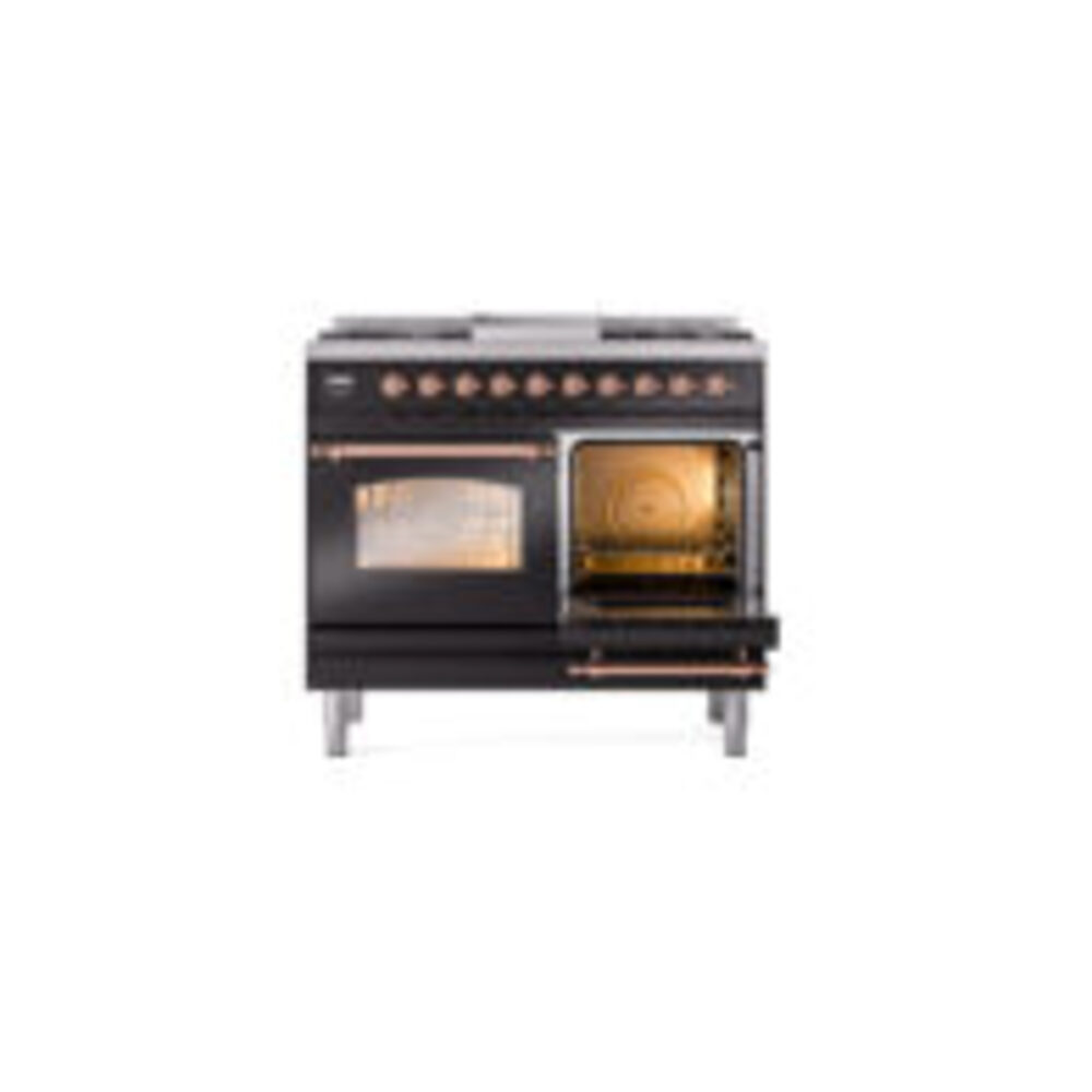 ILVE UPD40FNMPBKPLP Nostalgie II 40" Dual Fuel Range, side oven door opened