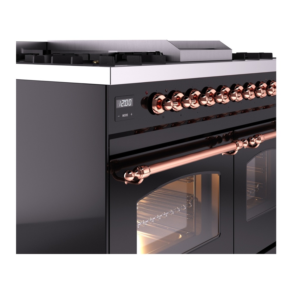 ILVE UPD40FNMPBKPLP Nostalgie II 40 inch Dual Fuel Range with Double Ovens, 6 Burners and Griddle (Liquid Propane, Triple Glass Door, Glossy Black, Copper) 10 ILVE UPD40FNMPBKPLP Nostalgie II 40" Dual Fuel Range, details