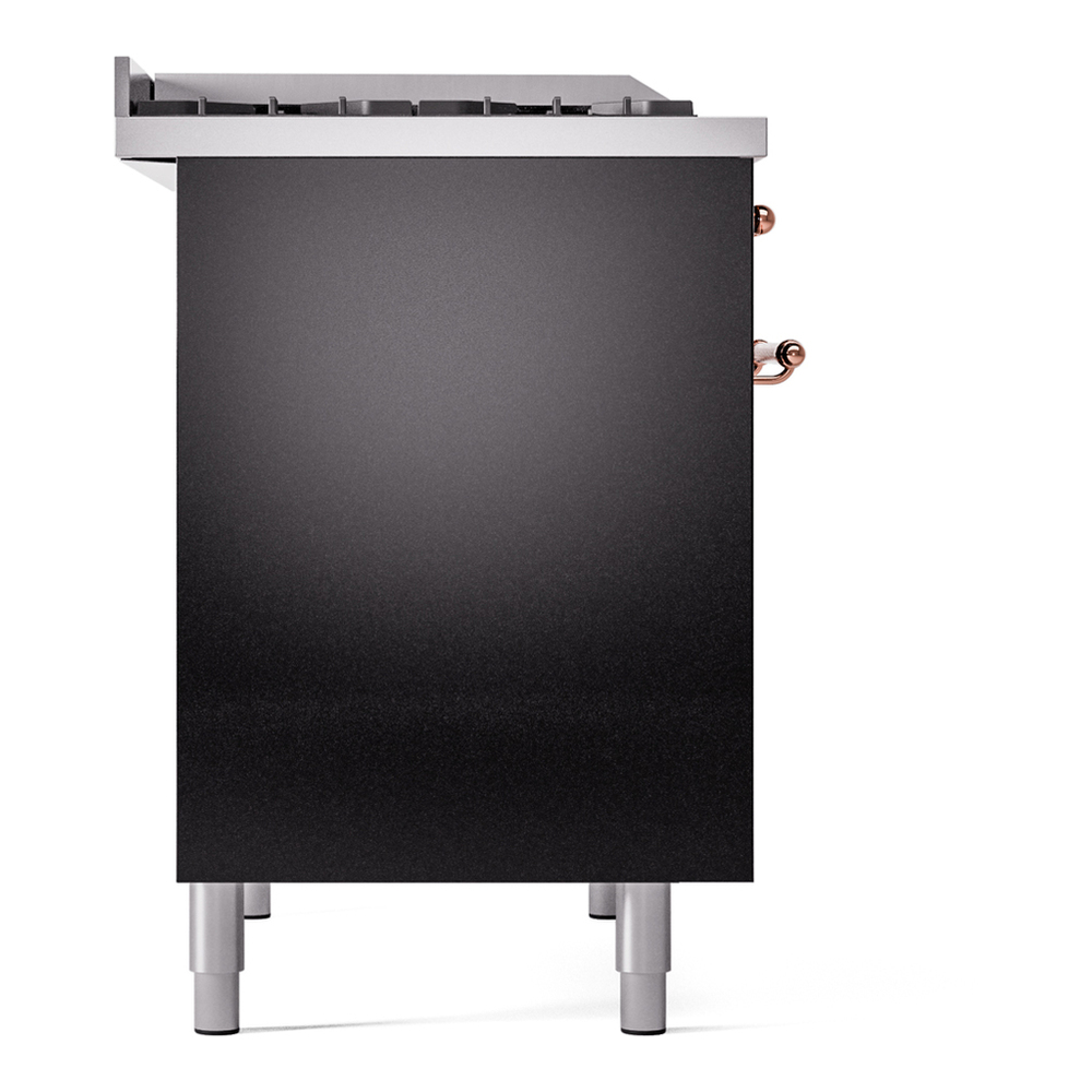 ILVE UPD40FNMPBKPLP Nostalgie II 40 inch Dual Fuel Range with Double Ovens, 6 Burners and Griddle (Liquid Propane, Triple Glass Door, Glossy Black, Copper) 12 ILVE UPD40FNMPBKPLP Nostalgie II 40" Dual Fuel Range, left side view