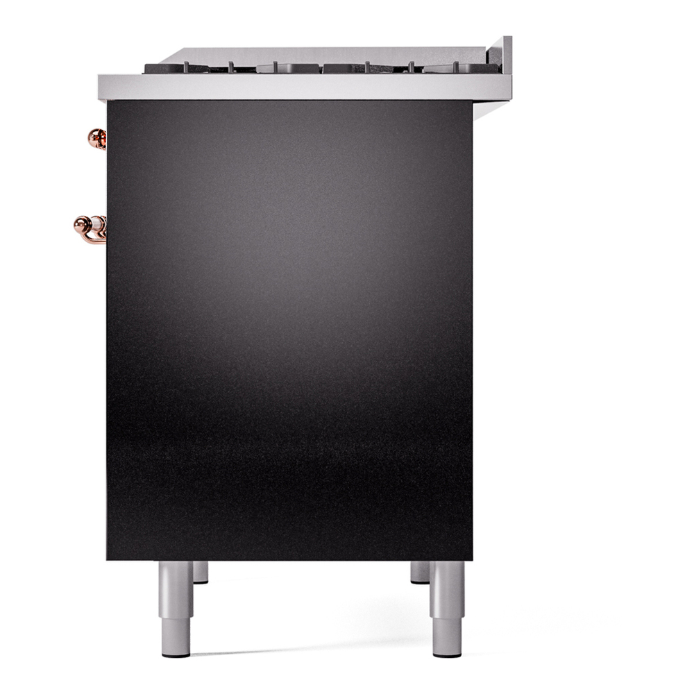 ILVE UPD40FNMPBKP Nostalgie II 40 inch Dual Fuel Range with Double Ovens, 6 Burners and Griddle (Natural Gas, Triple Glass Door, Glossy Black, Copper) 13 ILVE UPD40FNMPBKP Nostalgie II 40" Dual Fuel Range, right side view