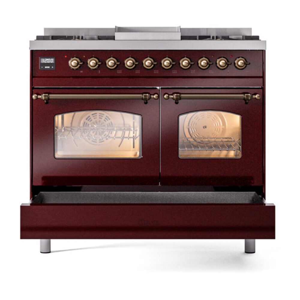 ILVE UPD40FNMPBUB Nostalgie II 40" Dual Fuel Range, drawer opened