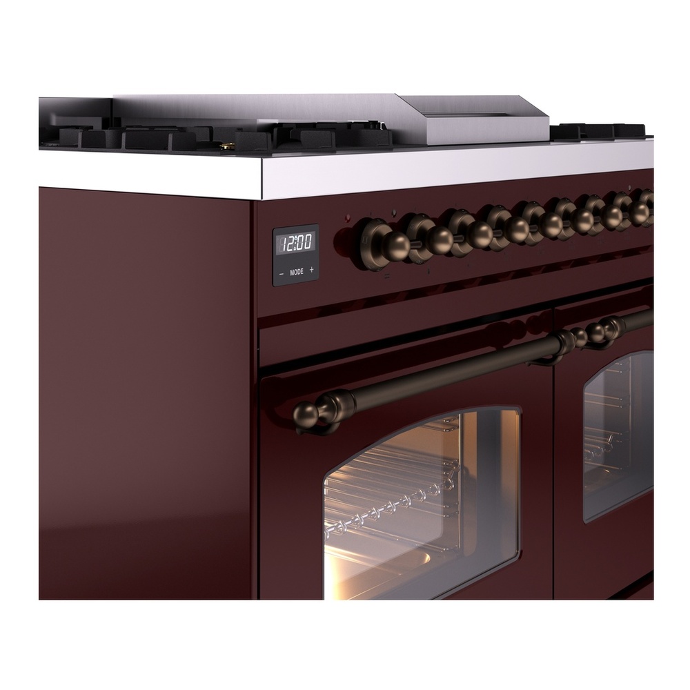 ILVE UPD40FNMPBUB Nostalgie II 40 inch Dual Fuel Range with Double Ovens, 6 Burners and Griddle (Natural Gas, Triple Glass Door, Burgundy, Burnished) 10 ILVE UPD40FNMPBUB Nostalgie II 40" Dual Fuel Range, details
