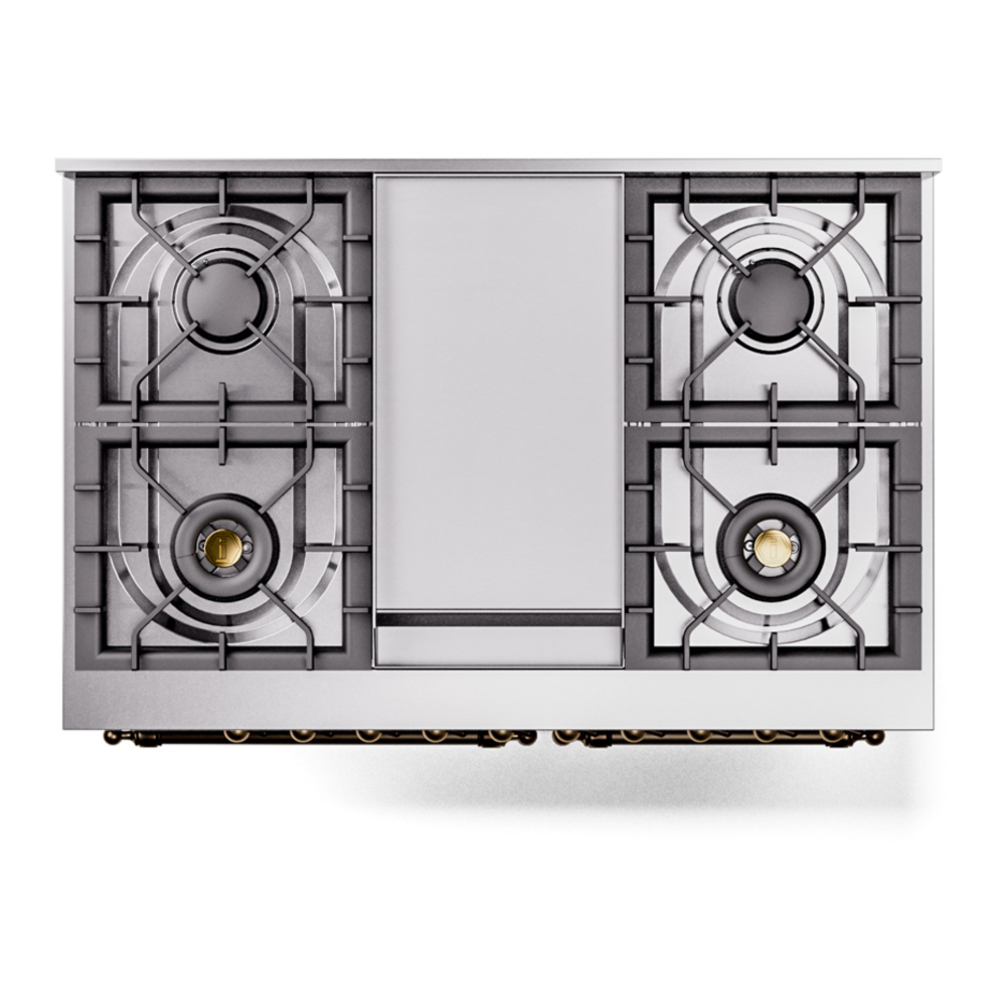 ILVE UPD40FNMPBUB Nostalgie II 40 inch Dual Fuel Range with Double Ovens, 6 Burners and Griddle (Natural Gas, Triple Glass Door, Burgundy, Burnished) 11 ILVE UPD40FNMPBUB Nostalgie II 40" Dual Fuel Range, top view