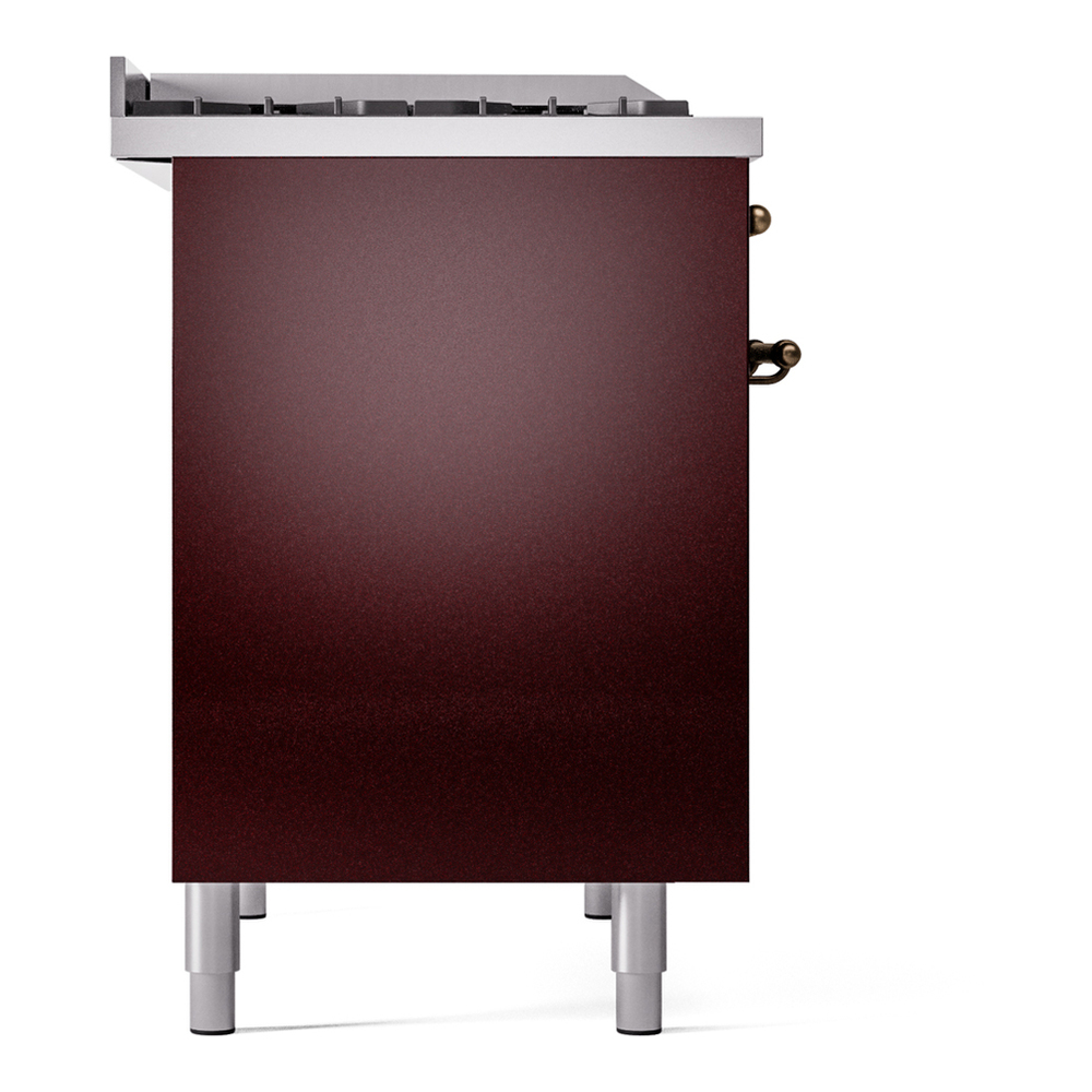 ILVE UPD40FNMPBUB Nostalgie II 40 inch Dual Fuel Range with Double Ovens, 6 Burners and Griddle (Natural Gas, Triple Glass Door, Burgundy, Burnished) 12 ILVE UPD40FNMPBUB Nostalgie II 40" Dual Fuel Range, left side view