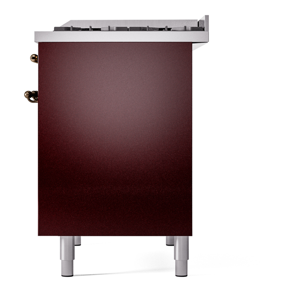 ILVE UPD40FNMPBUB Nostalgie II 40 inch Dual Fuel Range with Double Ovens, 6 Burners and Griddle (Natural Gas, Triple Glass Door, Burgundy, Burnished) 13 ILVE UPD40FNMPBUB Nostalgie II 40" Dual Fuel Range, right side view