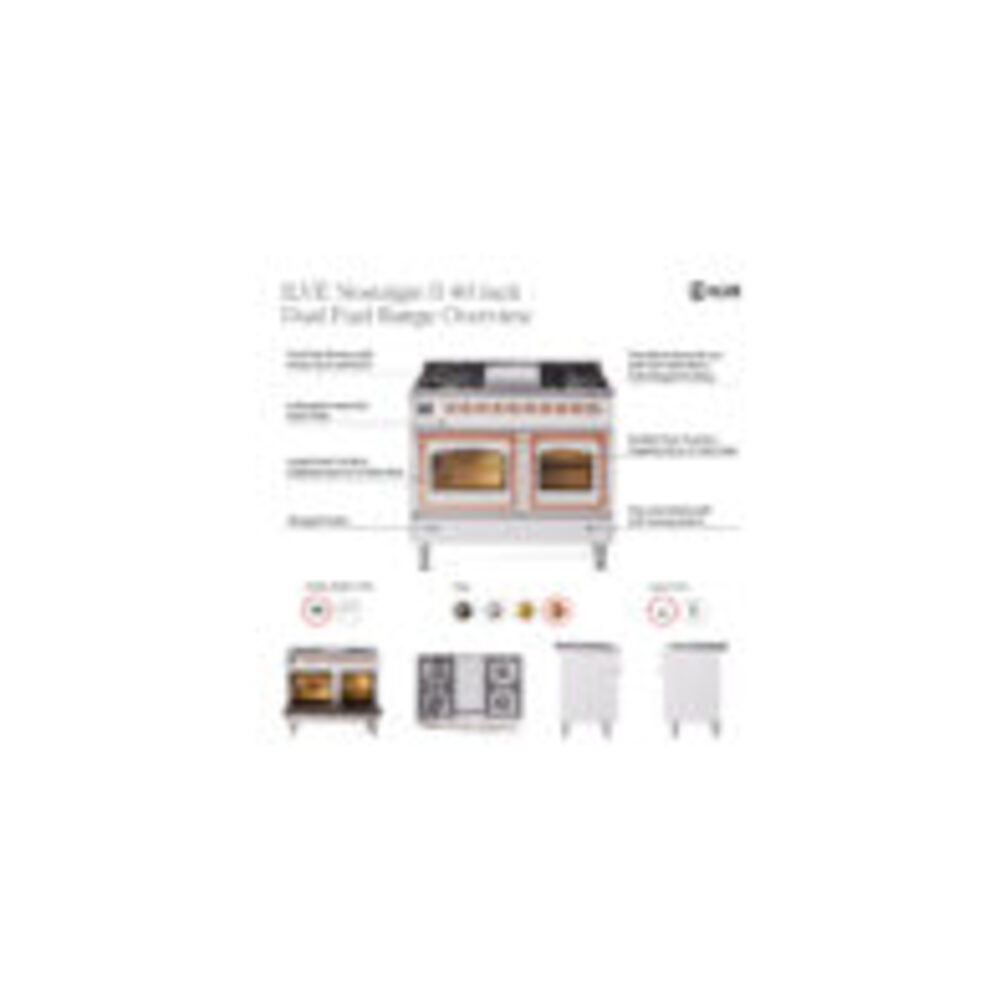 ILVE UPD40FNMP Nostalgie II 40 inch Dual Fuel Range with Double Ovens, 6 Burners and Griddle