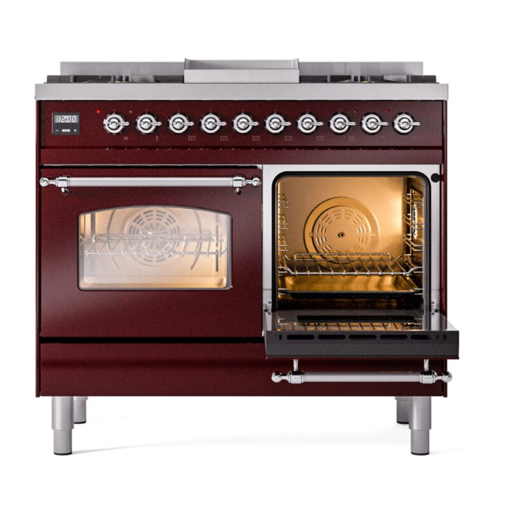 ILVE UPD40FNMPBUCLP Nostalgie II 40" Dual Fuel Range, side oven door opened