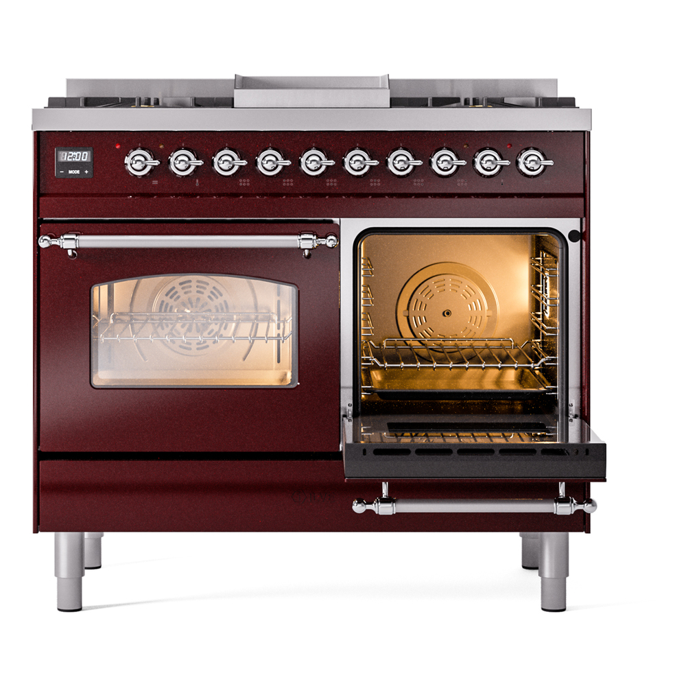 ILVE UPD40FNMPBUCLP Nostalgie II 40" Dual Fuel Range, side oven door opened