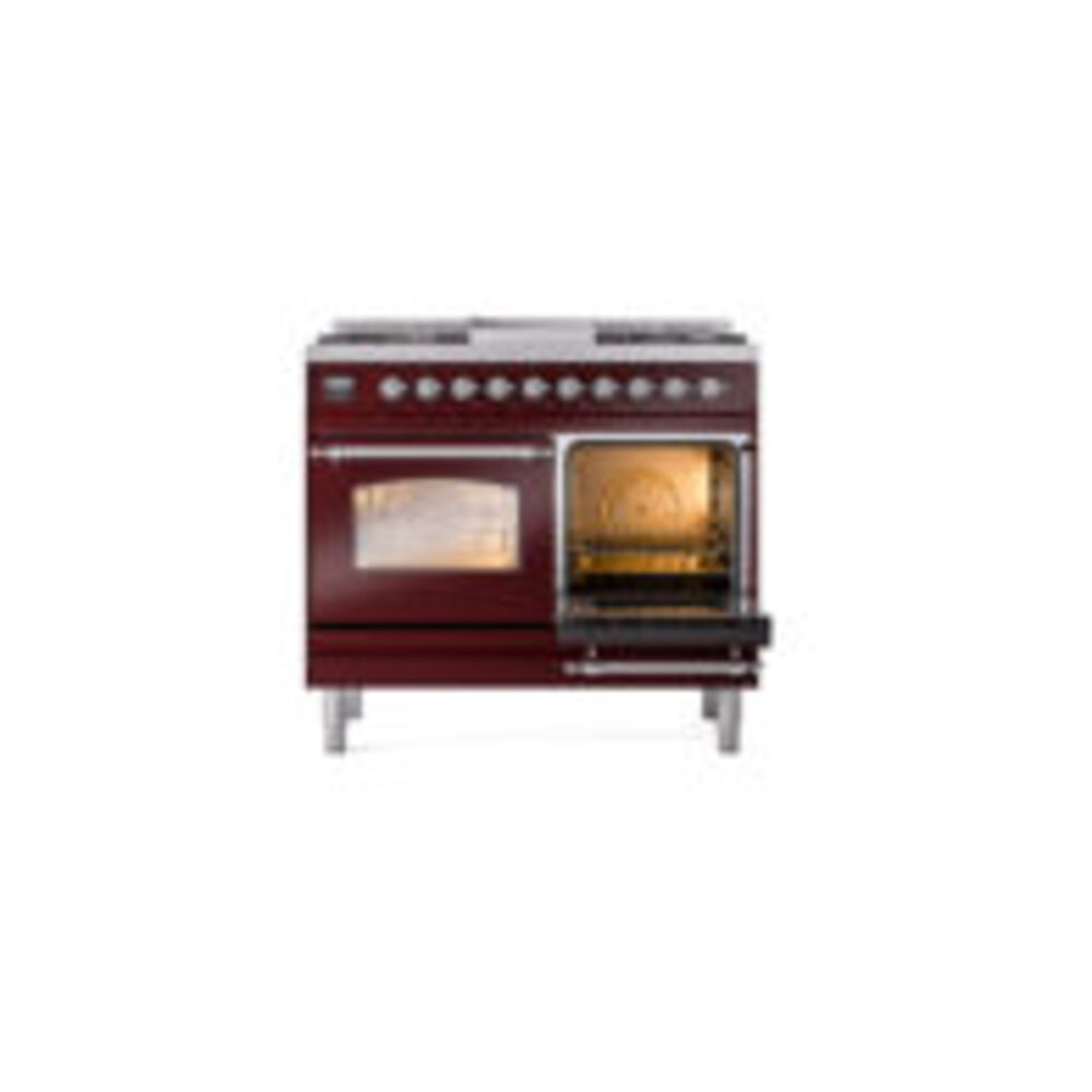 ILVE UPD40FNMPBUCLP Nostalgie II 40" Dual Fuel Range, side oven door opened