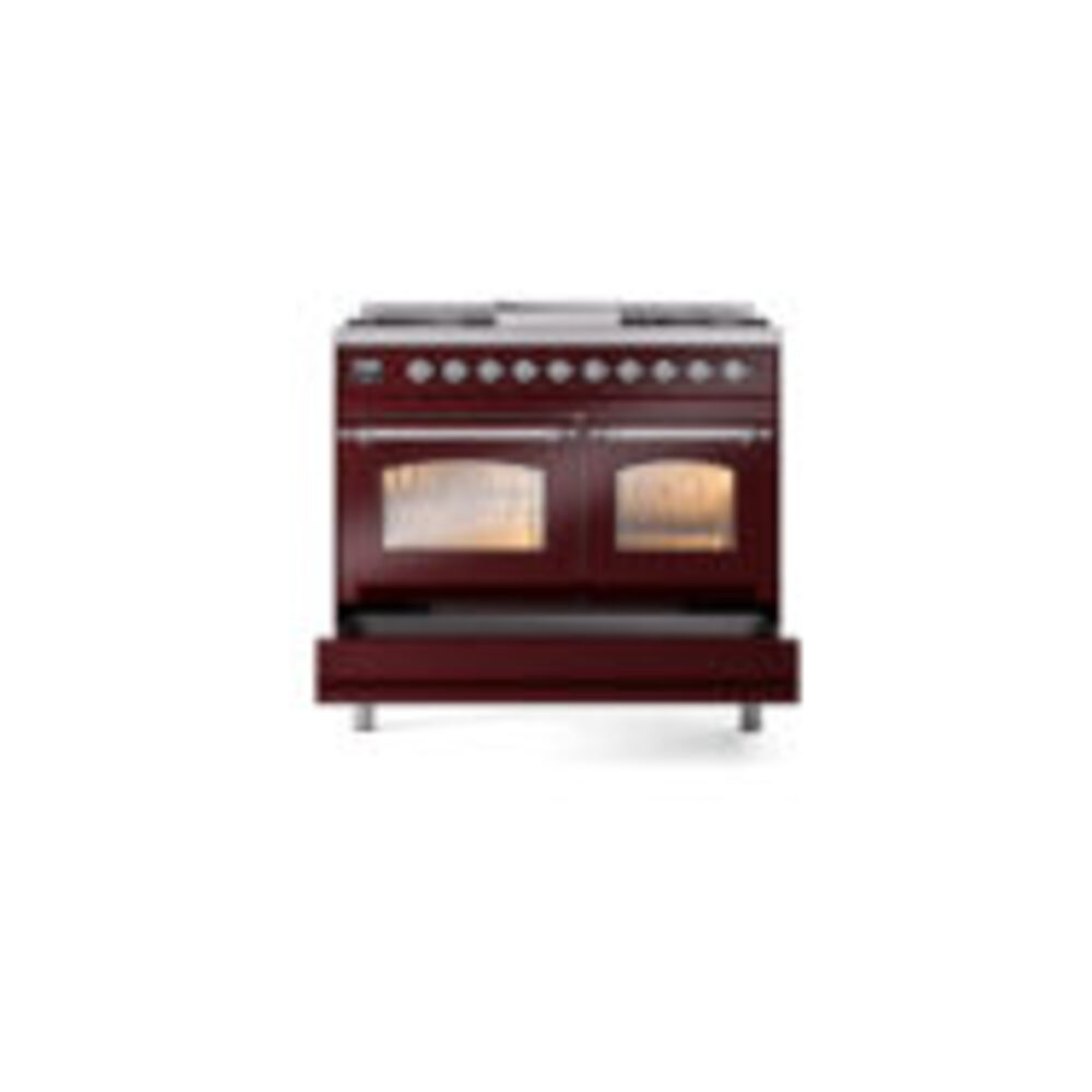 ILVE UPD40FNMPBUCLP Nostalgie II 40" Dual Fuel Range, drawer opened