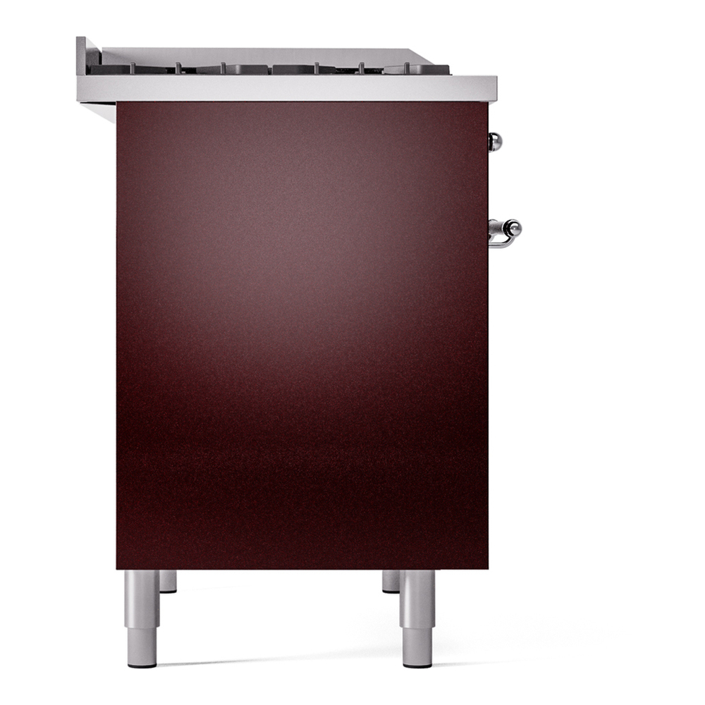 ILVE UPD40FNMPBUCLP Nostalgie II 40 inch Dual Fuel Range with Double Ovens, 6 Burners and Griddle (Liquid Propane, Triple Glass Door, Burgundy, Chrome) 12 ILVE UPD40FNMPBUCLP Nostalgie II 40" Dual Fuel Range, left side view