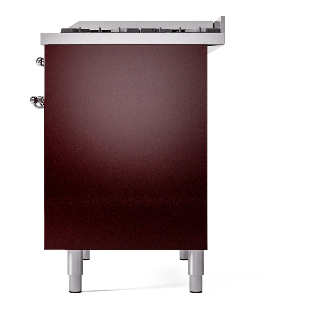 ILVE UPD40FNMPBUCLP Nostalgie II 40 inch Dual Fuel Range with Double Ovens, 6 Burners and Griddle (Liquid Propane, Triple Glass Door, Burgundy, Chrome) 13 ILVE UPD40FNMPBUCLP Nostalgie II 40" Dual Fuel Range, right side view