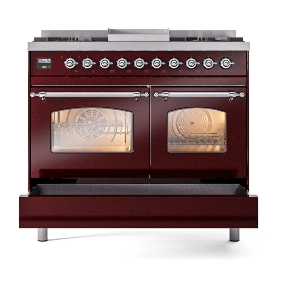 ILVE UPD40FNMPBUC Nostalgie II 40" Dual Fuel Range, drawer opened